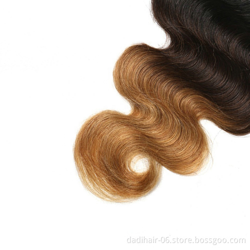 Adorable wholesale body wave straight remy indian human hair three tone 4*4 lace closure for wigs color T1b-4-27